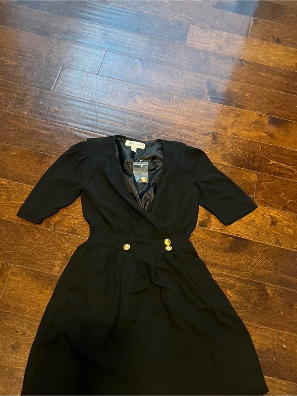Classic Black Mini Dress with Gold Button Detail